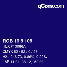 カラーコード: RGB 19 8 106 | qconv.com