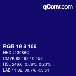 カラーコード: RGB 19 8 108 | qconv.com