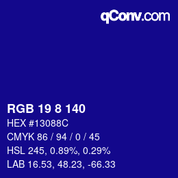カラーコード: RGB 19 8 140 | qconv.com