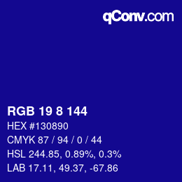 Color code: RGB 19 8 144 | qconv.com