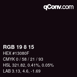 Color code: RGB 19 8 15 | qconv.com