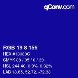 颜色代码: RGB 19 8 156 | qconv.com