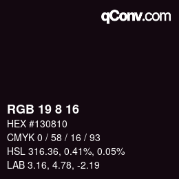 カラーコード: RGB 19 8 16 | qconv.com