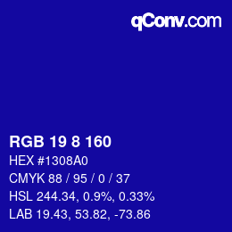 カラーコード: RGB 19 8 160 | qconv.com