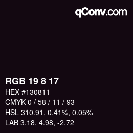 Color code: RGB 19 8 17 | qconv.com