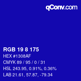 颜色代码: RGB 19 8 175 | qconv.com
