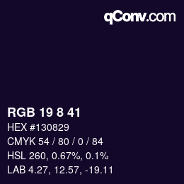 カラーコード: RGB 19 8 41 | qconv.com