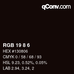 Color code: RGB 19 8 6 | qconv.com