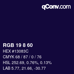 カラーコード: RGB 19 8 60 | qconv.com