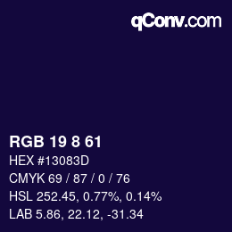 カラーコード: RGB 19 8 61 | qconv.com