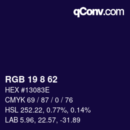 カラーコード: RGB 19 8 62 | qconv.com