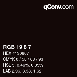 Color code: RGB 19 8 7 | qconv.com
