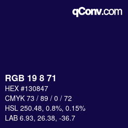 Color code: RGB 19 8 71 | qconv.com