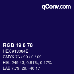 Color code: RGB 19 8 78 | qconv.com
