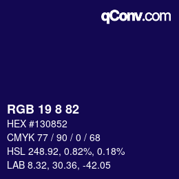 Color code: RGB 19 8 82 | qconv.com