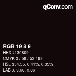 カラーコード: RGB 19 8 9 | qconv.com