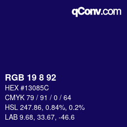 颜色代码: RGB 19 8 92 | qconv.com