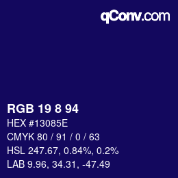 Color code: RGB 19 8 94 | qconv.com