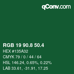 カラーコード: RGB 19 90.8 50.4 | qconv.com