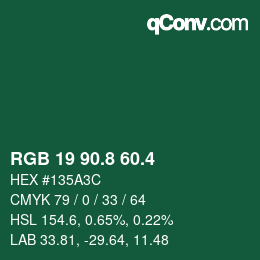 カラーコード: RGB 19 90.8 60.4 | qconv.com