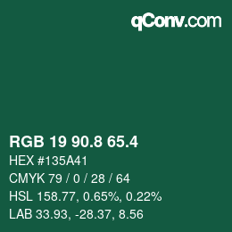 カラーコード: RGB 19 90.8 65.4 | qconv.com
