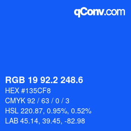 カラーコード: RGB 19 92.2 248.6 | qconv.com