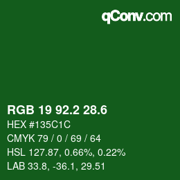 カラーコード: RGB 19 92.2 28.6 | qconv.com