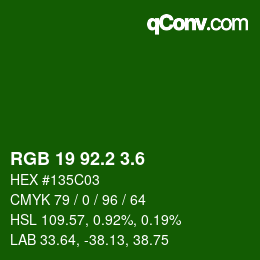 カラーコード: RGB 19 92.2 3.6 | qconv.com