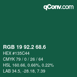 カラーコード: RGB 19 92.2 68.6 | qconv.com