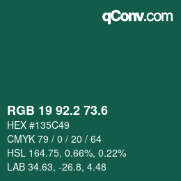 カラーコード: RGB 19 92.2 73.6 | qconv.com