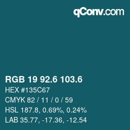 カラーコード: RGB 19 92.6 103.6 | qconv.com