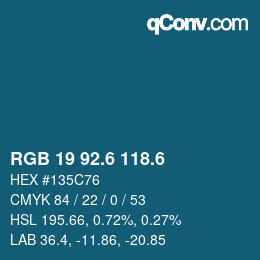 カラーコード: RGB 19 92.6 118.6 | qconv.com