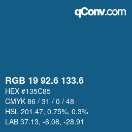 カラーコード: RGB 19 92.6 133.6 | qconv.com