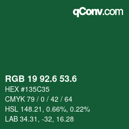カラーコード: RGB 19 92.6 53.6 | qconv.com