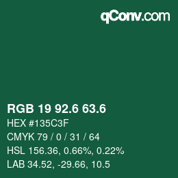 カラーコード: RGB 19 92.6 63.6 | qconv.com