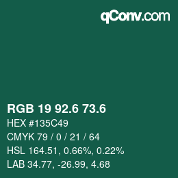 カラーコード: RGB 19 92.6 73.6 | qconv.com