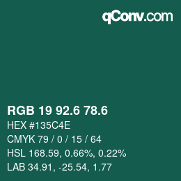 カラーコード: RGB 19 92.6 78.6 | qconv.com