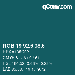 カラーコード: RGB 19 92.6 98.6 | qconv.com