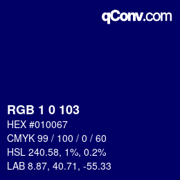 カラーコード: RGB 1 0 103 | qconv.com