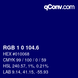 カラーコード: RGB 1 0 104.6 | qconv.com