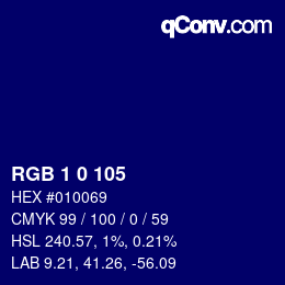 カラーコード: RGB 1 0 105 | qconv.com