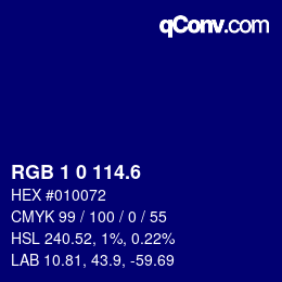 カラーコード: RGB 1 0 114.6 | qconv.com