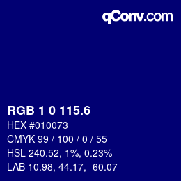 カラーコード: RGB 1 0 115.6 | qconv.com