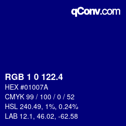 カラーコード: RGB 1 0 122.4 | qconv.com