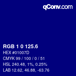 カラーコード: RGB 1 0 125.6 | qconv.com