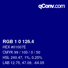 カラーコード: RGB 1 0 126.4 | qconv.com