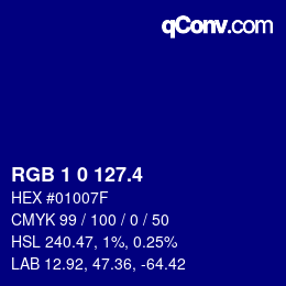 カラーコード: RGB 1 0 127.4 | qconv.com