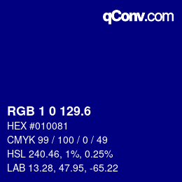 カラーコード: RGB 1 0 129.6 | qconv.com