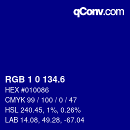 カラーコード: RGB 1 0 134.6 | qconv.com