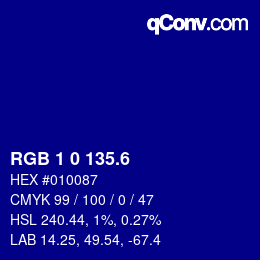 カラーコード: RGB 1 0 135.6 | qconv.com